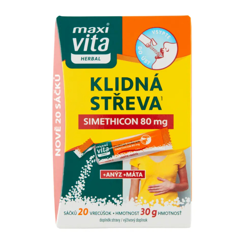 Maxi Vita Herbal Klidná střeva simethicon 80 mg + anýz + máta 20 sáčků 30g