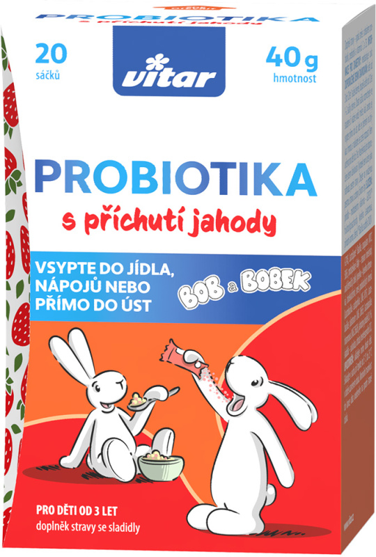 VITAR Probiotika Bob a Bobek s příchutí jahody 20 x 2 gramů