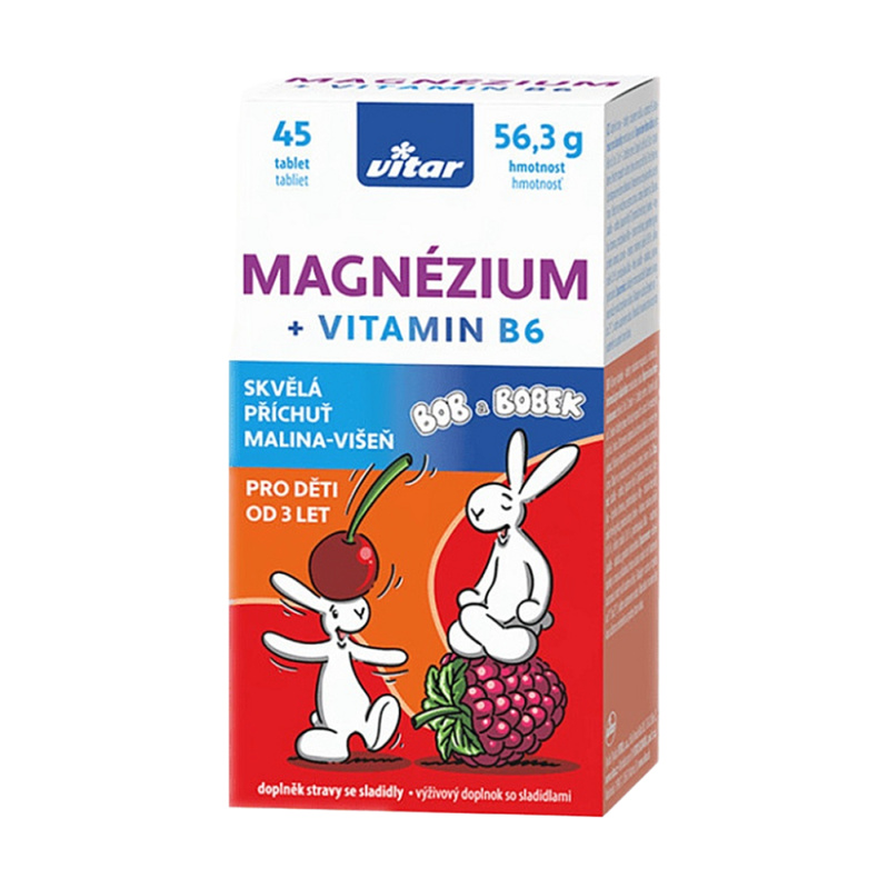 Vitar Kids Magnézium+B6 malina-višeň tbl.45