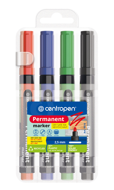 Centropen 8510 - pernamentní popisovač - sada 4 barev