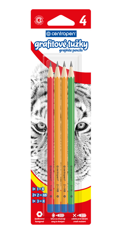Centropen Tužka grafitová, 3 tvrdosti - balení 4 ks