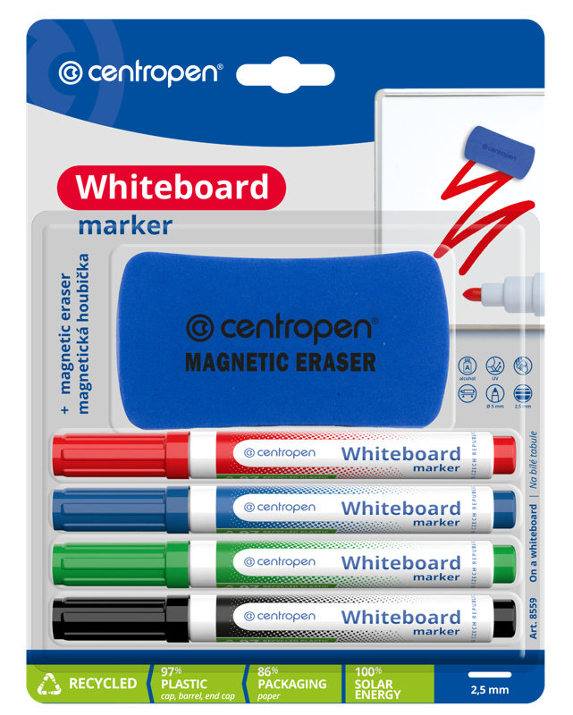 Popisovač CENTROPEN 8559/4 STÍRATELNÝ značkovač sada s magnetickou houbičkou CENTROPEN, a.s.