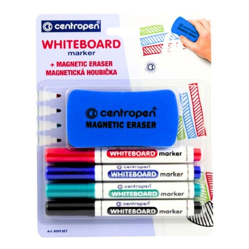 Popisovač CENTROPEN 8559/4 STÍRATELNÝ značkovač sada s magnetickou houbičkou CENTROPEN, a.s.