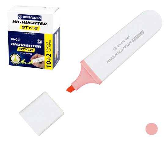 Zvýrazňovač Centropen 6252 růžový pastelově, plochý CENTROPEN, a.s.