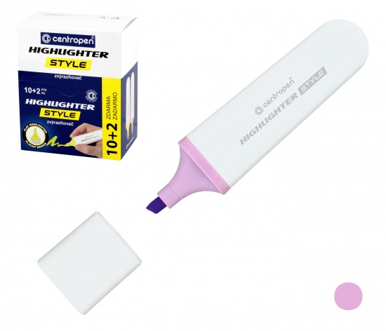 Zvýrazňovač Centropen 6252 fialový pastelově, plochý CENTROPEN, a.s.