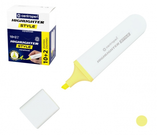 Zvýrazňovač Centropen 6252 žlutý pastelově, plochý CENTROPEN, a.s.