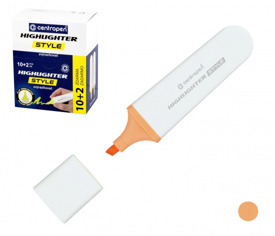 Zvýrazňovač Centropen 6252 oranžový pastelově, plochý CENTROPEN, a.s.