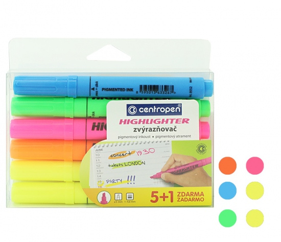 Zvýrazňovač Centropen 8552/5+1 sada CENTROPEN, a.s.