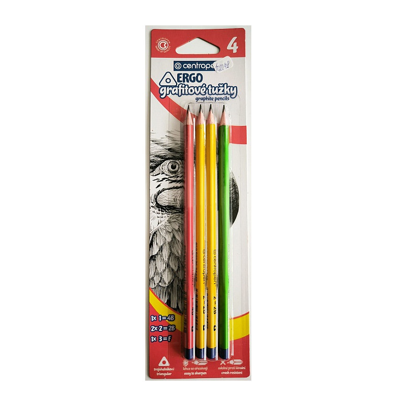 Centropen Tužka grafitová ERGO, 3 tvrdosti - balení 4 ks