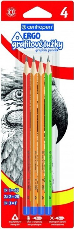 Centropen Tužka grafitová ERGO, 3 tvrdosti - balení 4 ks