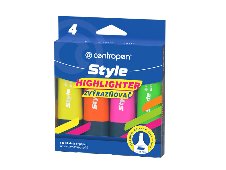 Centropen Highlighter Style 6252 Fluo - zvýrazňovač - sada 4  fluorescentnch barev