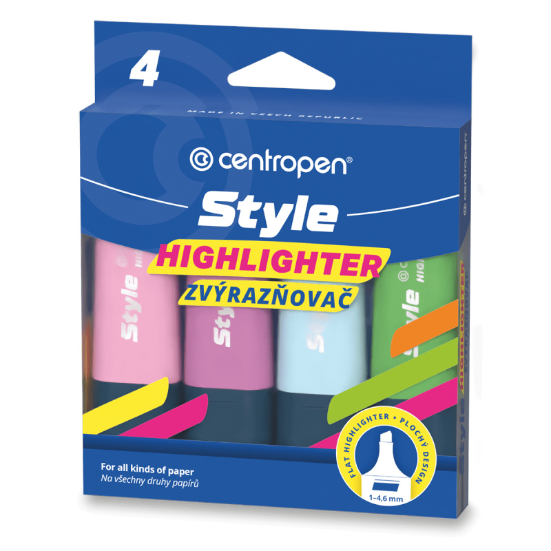Centropen Highlighter Style 6252 Soft - zvýrazňovač - sada 4  pastelových barev