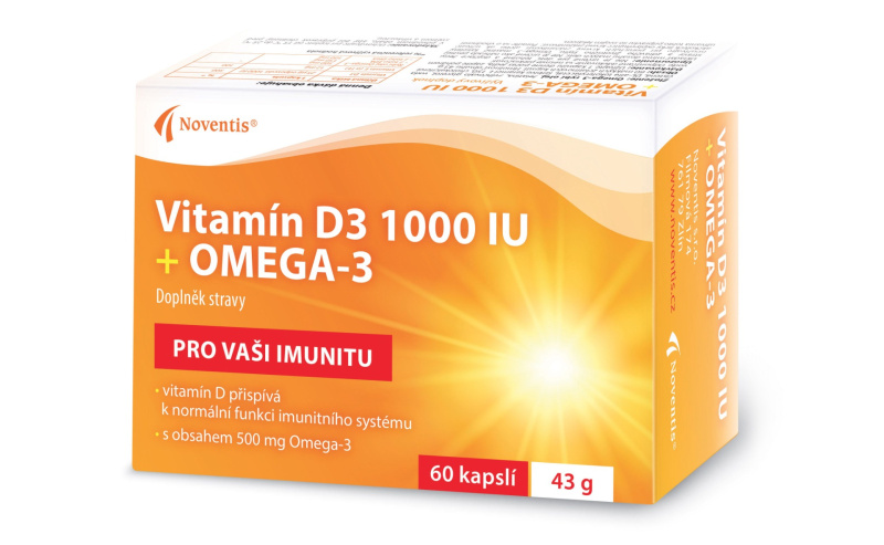 NOVENTIS Vitamín D3 1000 IU + Omega-3 60 kapslí