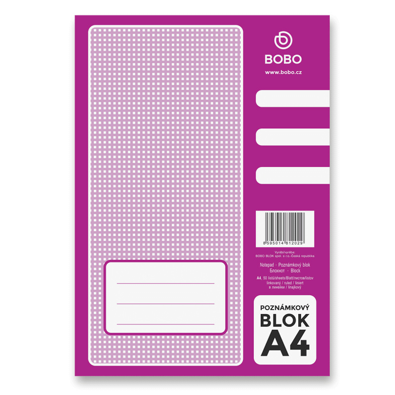 Lepený blok Bobo blok A4, linovaný, 50 listů