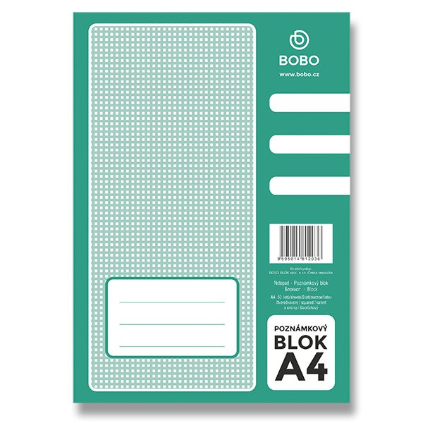 Lepený blok Bobo blok A4, čtverečkovaný, 50 listů