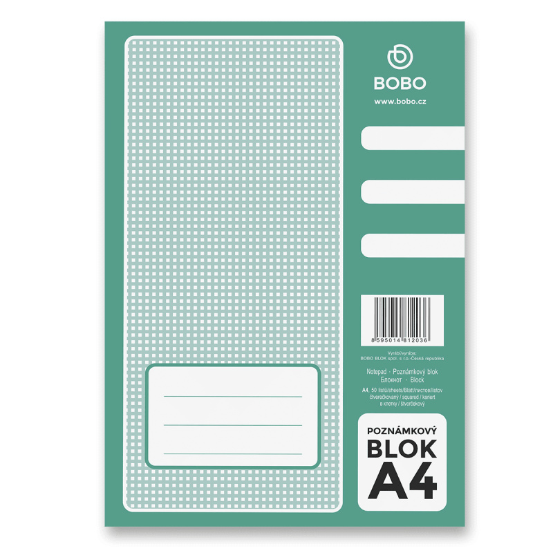 Lepený blok Bobo blok A4, čtverečkovaný, 50 listů