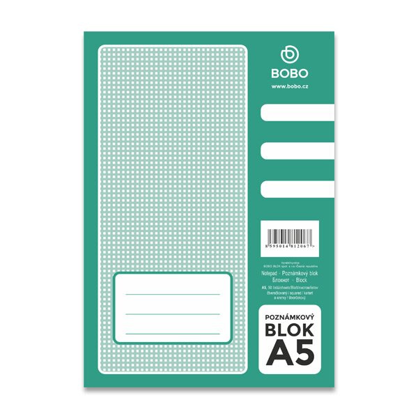 Lepený blok Bobo blok A5, čtverečkovaný, 50 listů