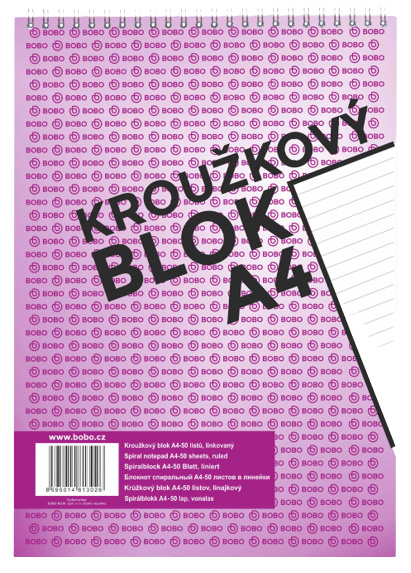 Bobo blok - kroužkový blok - A4, 50 l., linkovaný