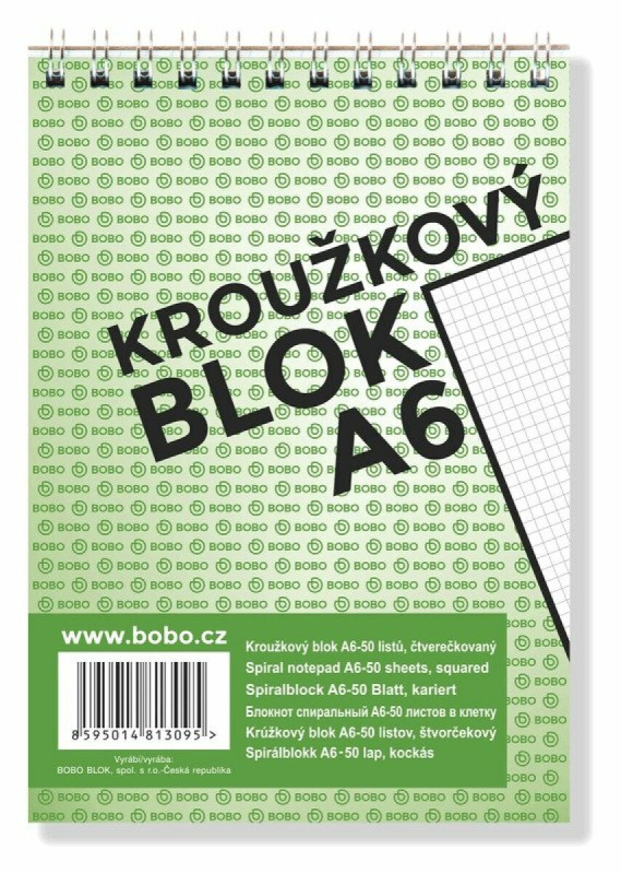 Bobo blok - kroužkový blok - A6, 50 l., čtverečkovaný