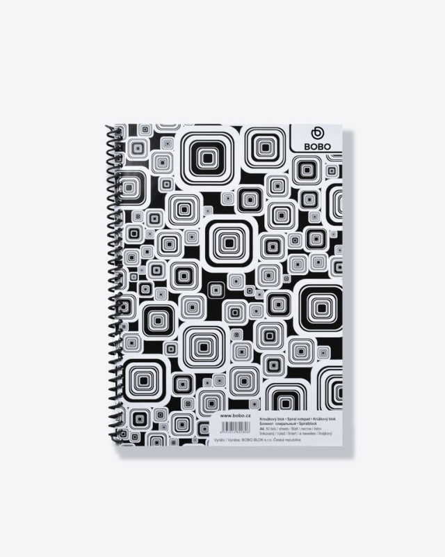 BOBO Blok Black&White s boční spirálou A4 50 listů - linkovaný