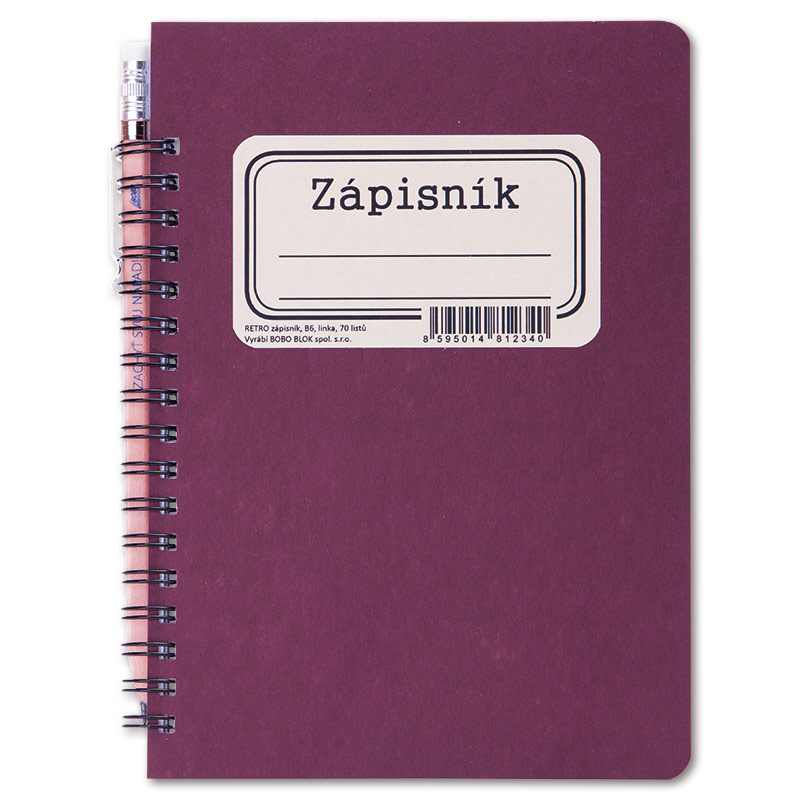 Zápisník Bobo Retro B6 s tužkou, linkovaný