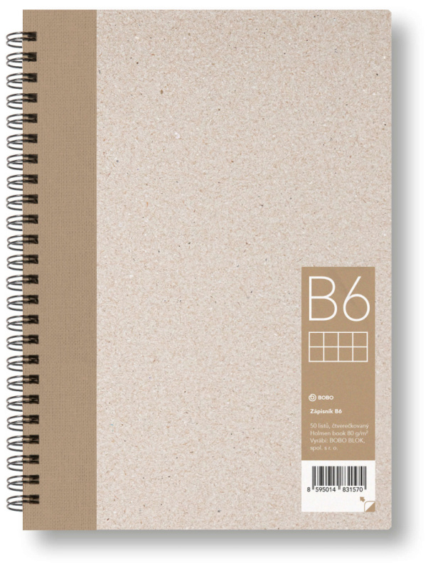 Bobo blok - kroužkový blok - B6, 50 l., čtverečkovaný
