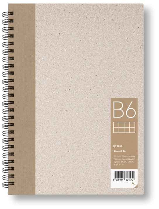 Bobo blok - kroužkový blok - B6, 50 l., čtverečkovaný