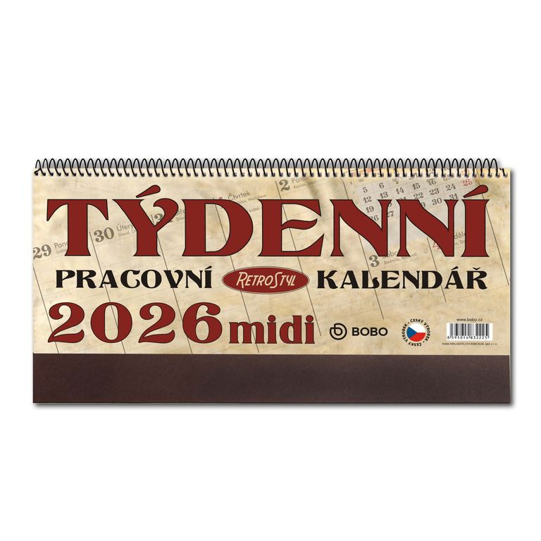 BOBO Kalendář stolní 2026 pracovní RETRO MIDI, týdenní, sloupcový