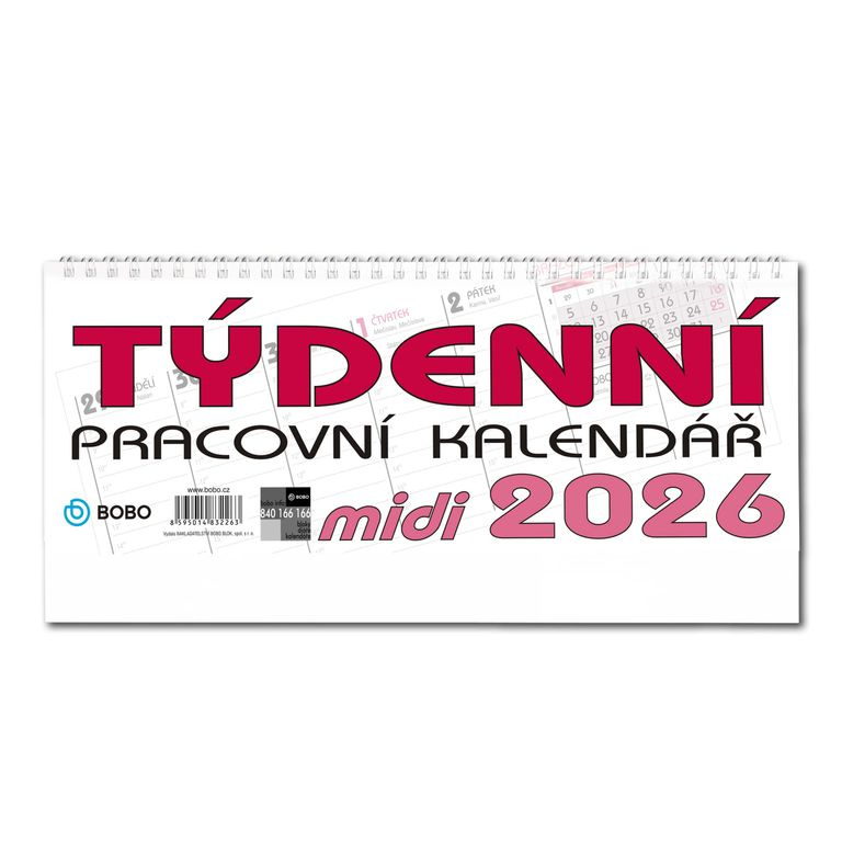 BOBO Kalendář stolní 2026 pracovní MIDI, týdenní, sloupcový