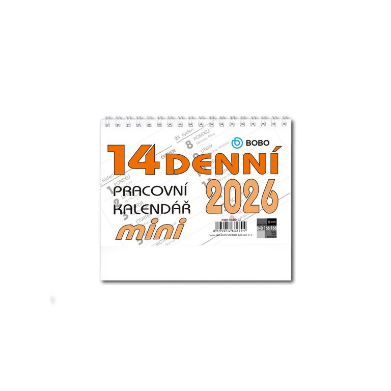 BOBO Kalendář stolní 2026 pracovní MINI, 14denní, řádkový