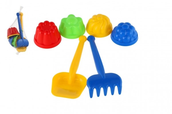 Teddies Sada na písek plast lopatka, hrabičky, 4ks bábovky v síťce TD53778
