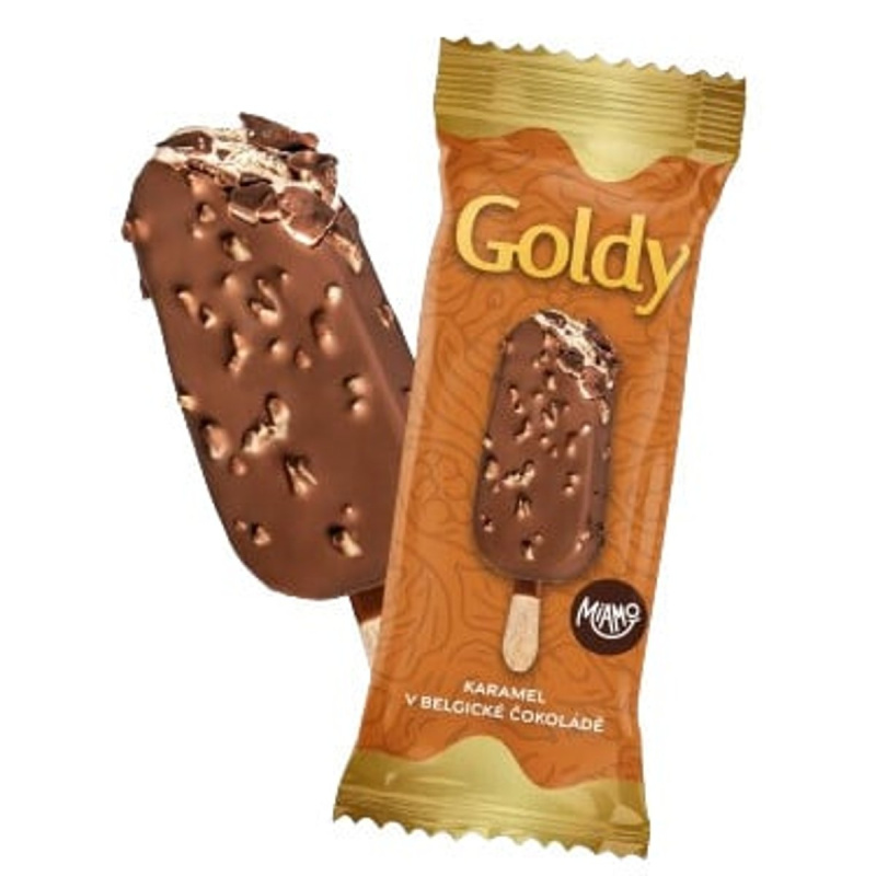 Miamo Goldy Smetana a karamel v mléčné belgické čokoládě s arašídy