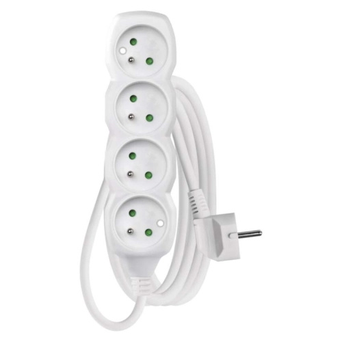 Emos Prodlužovací kabel bílý, 4 zásuvky, max. 10 A/2300 W, 3 m