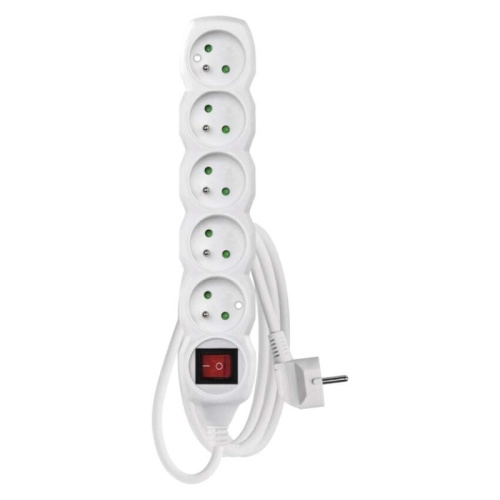 Emos Prodlužovací kabel s vypínačem bílý, 5 zásuvek, max. 16 A/3680 W, 2 m
