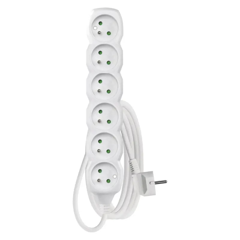 Emos Prodlužovací kabel bílý, 6 zásuvek, max. 16 A/3680 W, 2 m