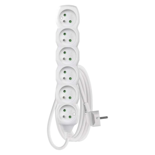 Emos Prodlužovací kabel bílý, 6 zásuvek, max. 16 A/3680 W, 2 m
