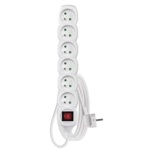 Emos Prodlužovací kabel s vypínačem bílý, 6 zásuvek, max. 10 A/2300 W, 3 m