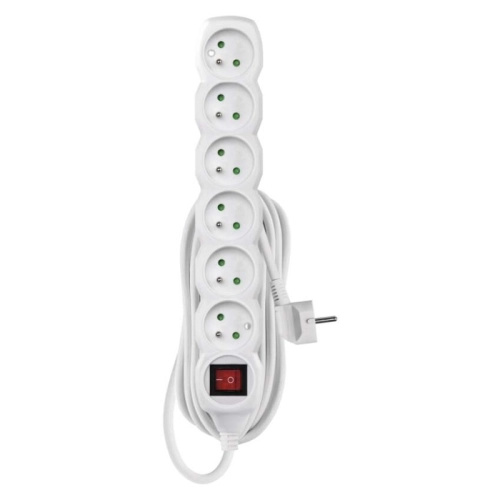 Emos Prodlužovací kabel s vypínačem bílý, 6 zásuvek, max. 10 A/2300 W, 5 m
