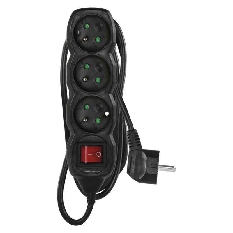 Emos Prodlužovací kabel s vypínačem černý, 3 zásuvky, max. 16 A/3680 W, 1,5 m