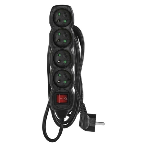 Emos Prodlužovací kabel s vypínačem černý, 4 zásuvky, max. 10 A/2300 W, 3 m