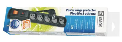 Emos Přepěťová ochrana, 5 zásuvek, černá, 3 m