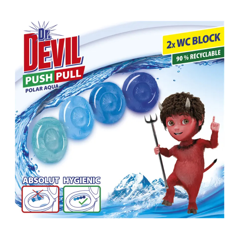 Dr. Devil WC Push Pull Gel Polar Aqua WC blok bez košíku, 2 × 20 g