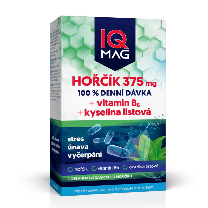 IQ MAG hořčík 375 mg + B6 + kys.listová 60 kapslí