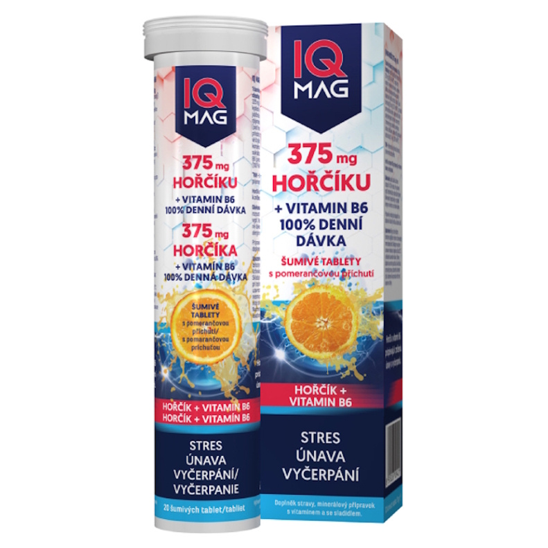 IQ MAG Hořčík 375 mg + B6 pomeranč 20 šumivých tablet