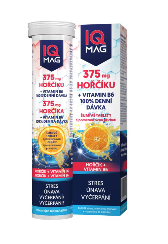 IQ MAG Hořčík 375 mg + B6 pomeranč 20 šumivých tablet