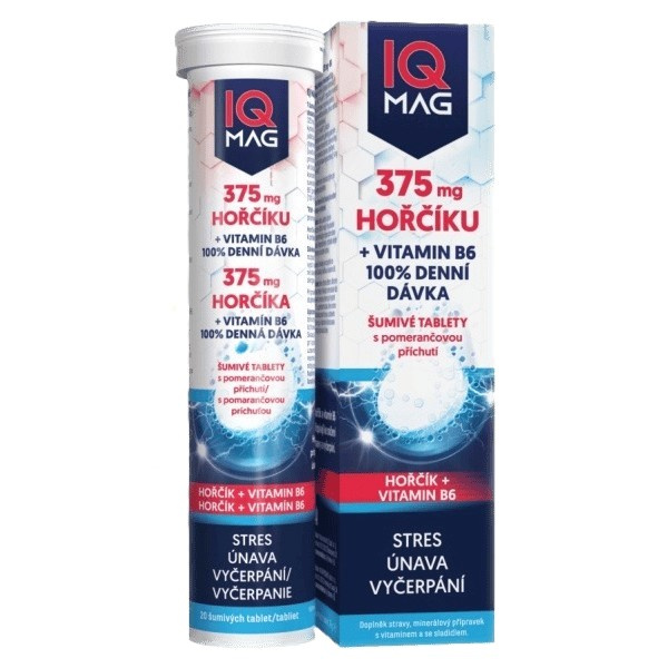 IQ MAG Hořčík 375 mg + B6 pomeranč 20 šumivých tablet