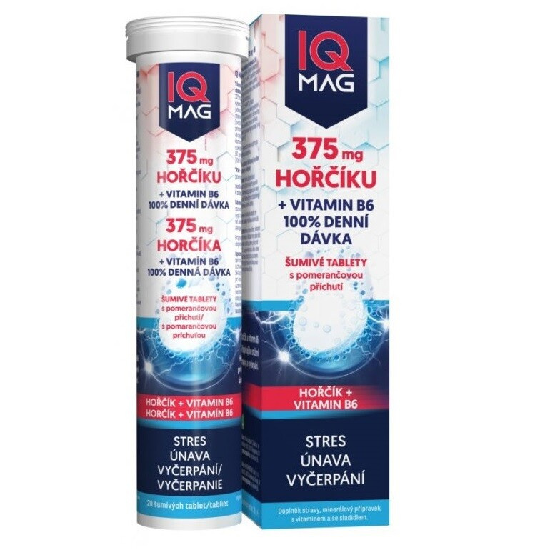 IQ MAG Hořčík 375 mg + B6 pomeranč 20 šumivých tablet