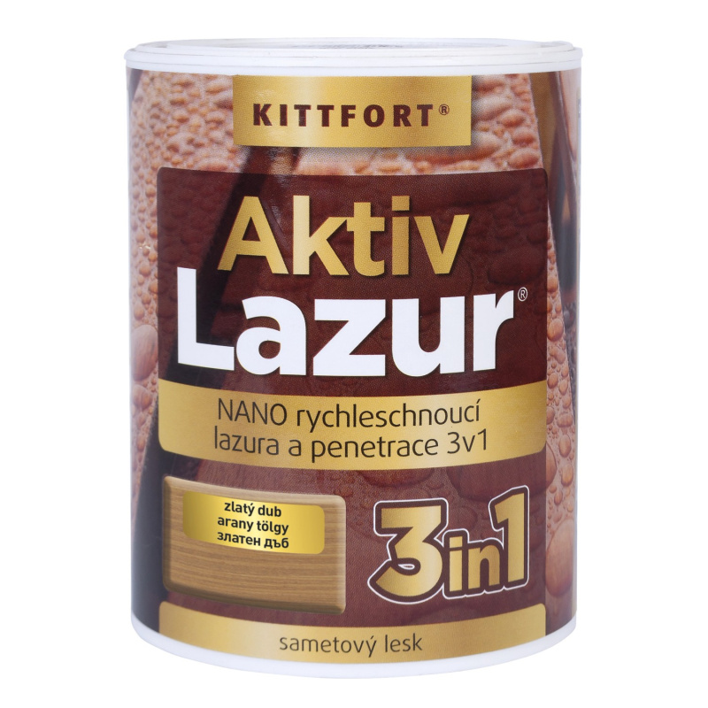 Kittfort Nano lazura na dřevo Aktivlazur zlatý dub, 750 ml