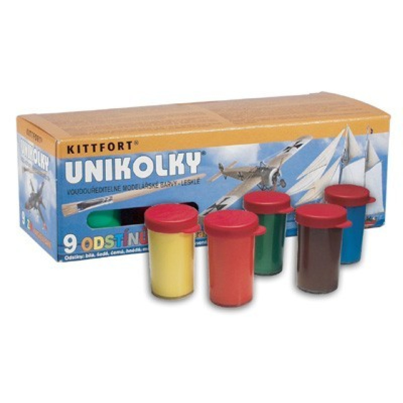 Teddies Unikolky modelářské barvy sada 9 barev + matný lak zdarma v krabičce