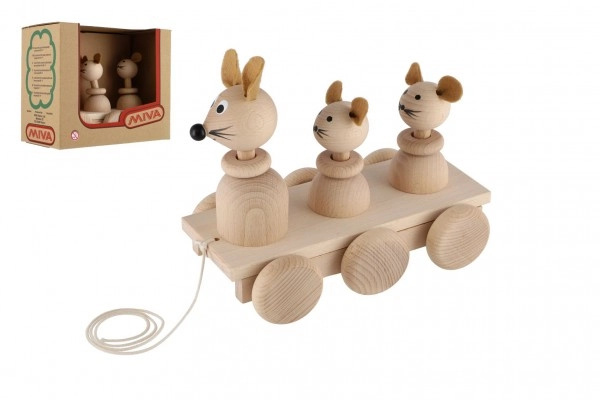 Teddies Tři myšky tahací přírodní 22cm v krabici 22x18x12cm